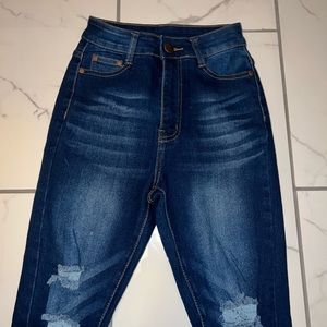 fashion nova uwj blue high waist distressed skinny denim jeans
